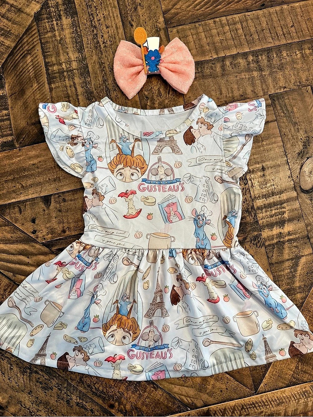 Disney Ratatouille custom made dress with matching bow size 18 months